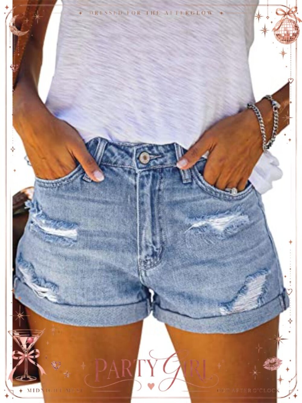 High Waisted Ripped Denim Shorts Stretch Folded Hem Jean Shorts